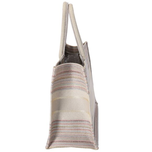 Christian Dior Medium Book Tote Canvas Embroidered Stripes Beige Multicolor - Picture 3 of 9